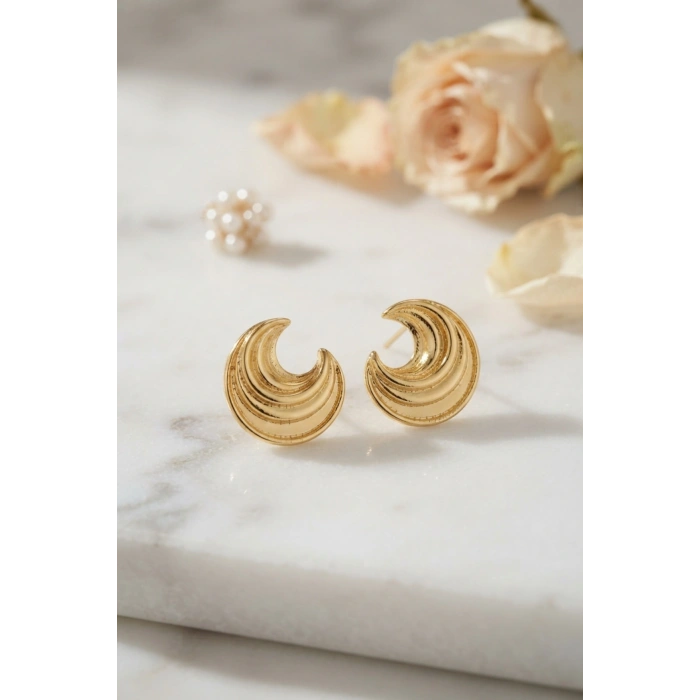 316L Çelik Gold Renk Ay Model Kadın Küpe - Lisinya