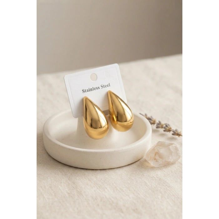 316L Çelik Gold Renk Damla Model Küpe - Lisinya