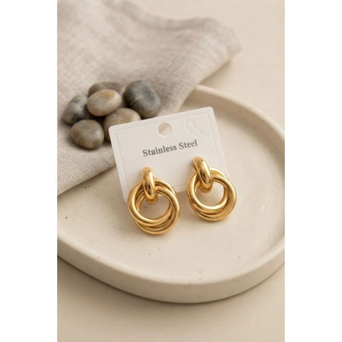 316L Çelik Gold Renk Halka Model Küpe - Lisinya