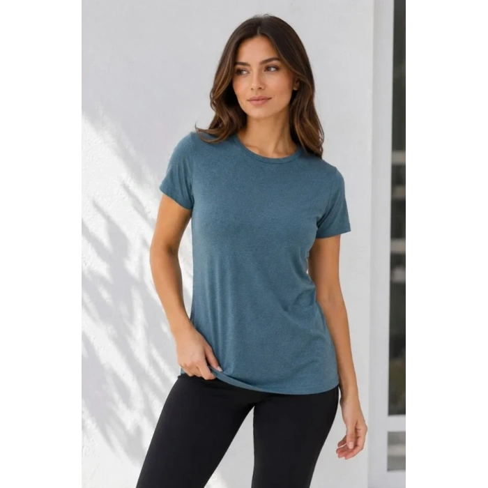 3’lü Kısa Kollu Bisiklet Yaka Basic Slim Fit T-Shirt -Petrol Mavisi  - Bej - Mavi