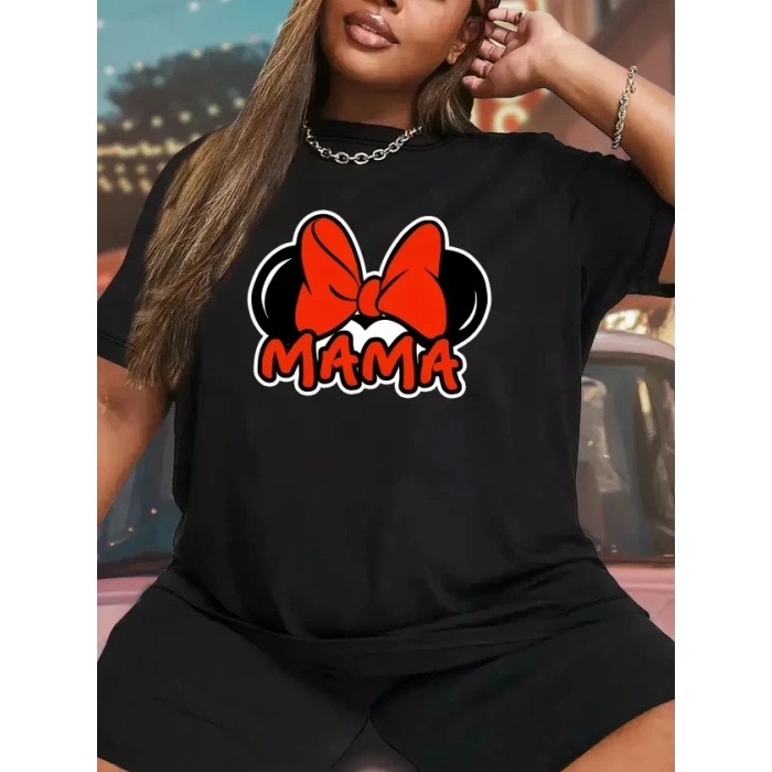 Anneler Günü Hediye Anne Temalı Baskılı Oversize Bisiklet Yaka T-shirt - Siyah