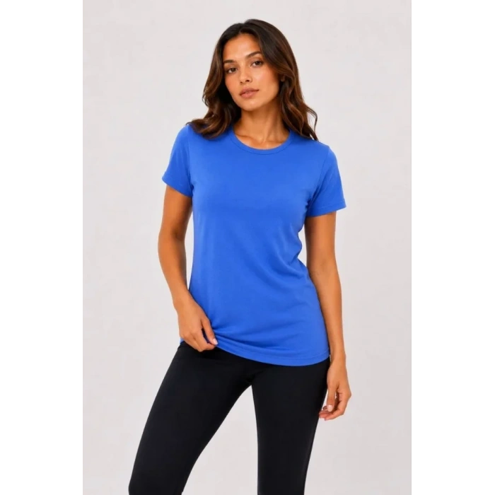 Basic Bisiklet Yaka Yazlık Slim Fit T-Shirt - Mavi - Hardal Sarısı