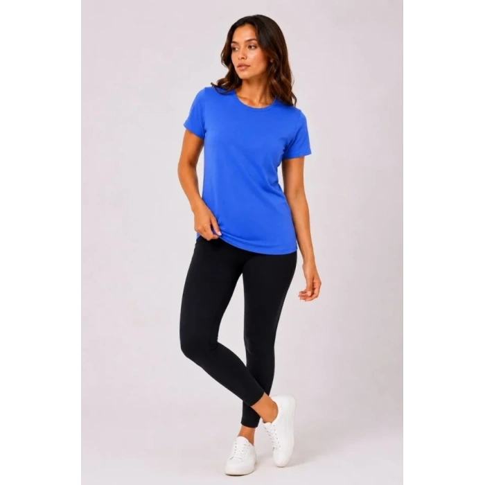 Basic Bisiklet Yaka Yazlık Slim Fit T-Shirt - Mavi - Hardal Sarısı
