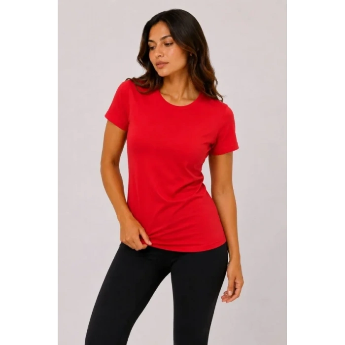 Basic Tişört Bisiklet Yaka Kısa Kol Günlük Yazlık Slim Fit T-Shirt - Kırmızı