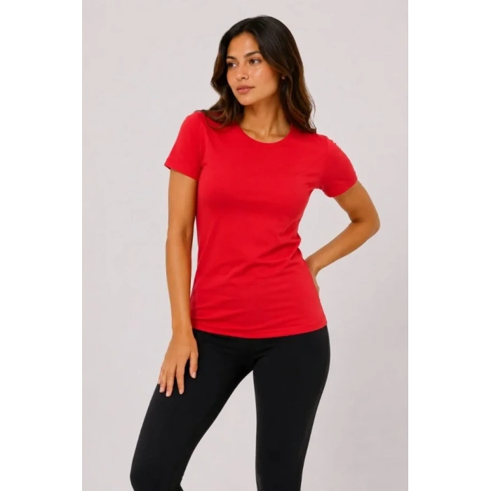 Basic Tişört Bisiklet Yaka Kısa Kol Günlük Yazlık Slim Fit T-Shirt - Kırmızı