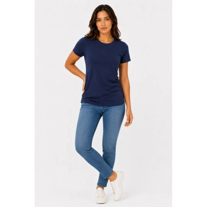 Basic Tişört Bisiklet Yaka Kısa Kol Günlük Yazlık Slim Fit T-Shirt - Lacivert