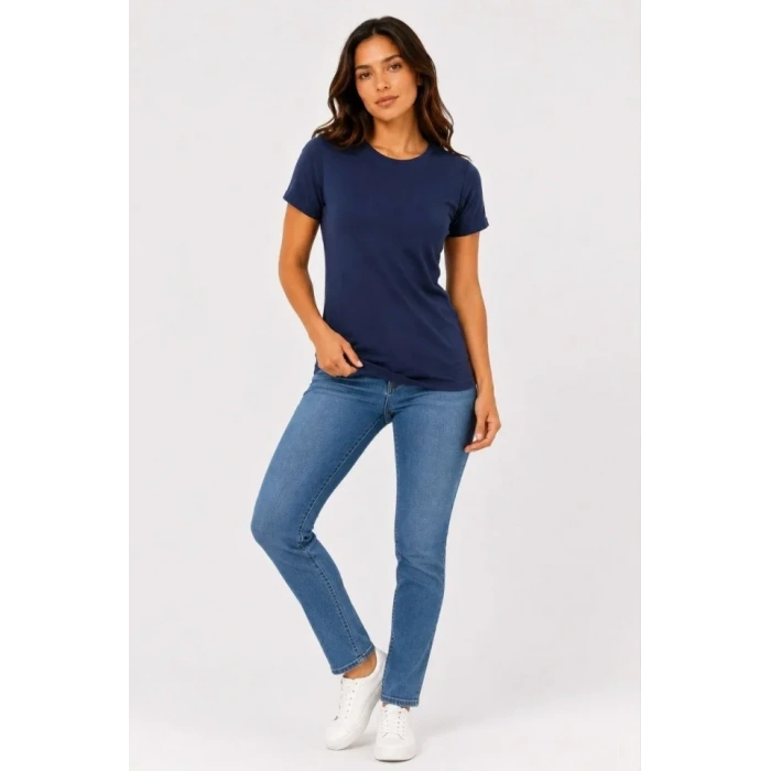 Basic Tişört Bisiklet Yaka Kısa Kol Günlük Yazlık Slim Fit T-Shirt - Lacivert
