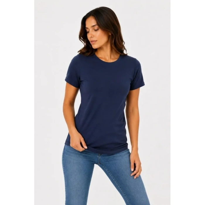 Basic Tişört Bisiklet Yaka Kısa Kol Günlük Yazlık Slim Fit T-Shirt - Lacivert