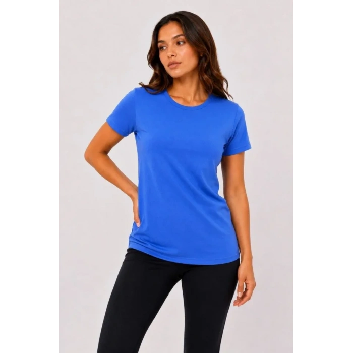 Basic Tişört Bisiklet Yaka Kısa Kol Günlük Yazlık Slim Fit T-Shirt - Mavi