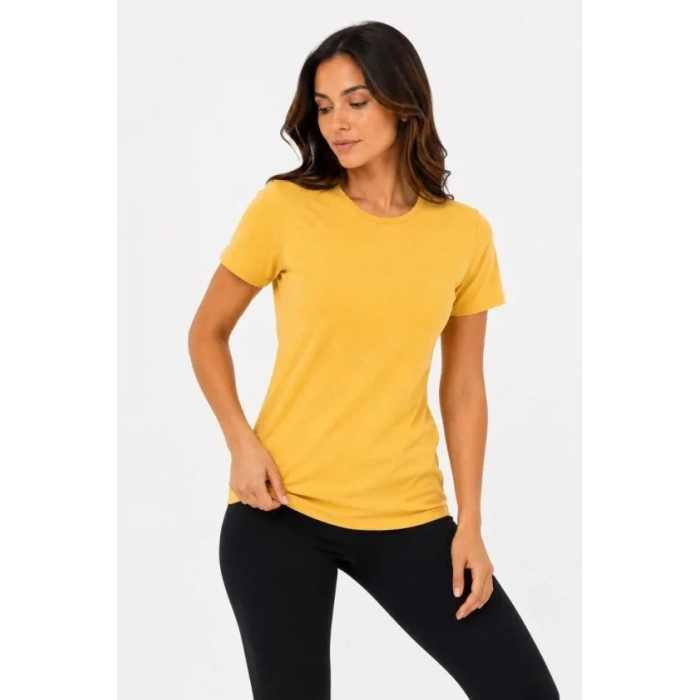 Basic Tişört Bisiklet Yaka Kısa Kol Günlük Yazlık Slim Fit T-Shirt - Sarı