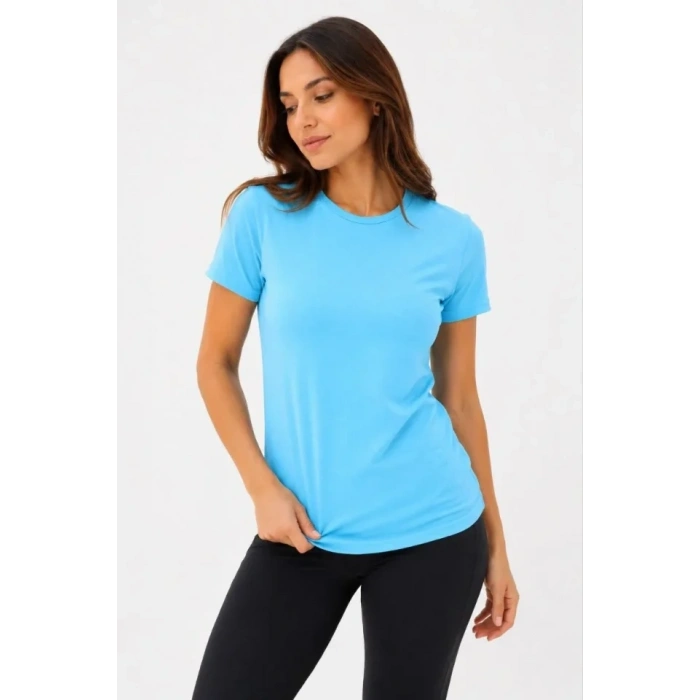 Basic Tişört Bisiklet Yaka Kısa Kol Günlük Yazlık Slim Fit T-Shirt - Turkuaz