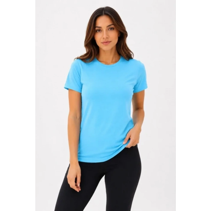 Basic Tişört Bisiklet Yaka Kısa Kol Günlük Yazlık Slim Fit T-Shirt - Turkuaz