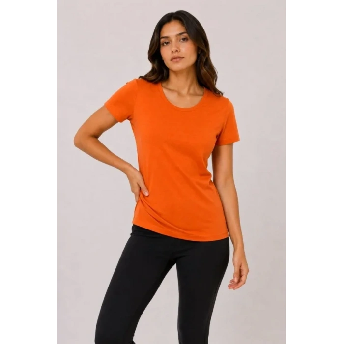 Basic Tişört Bisiklet Yaka Kısa Kol Günlük Yazlık Slim Fit T-Shirt - Turuncu