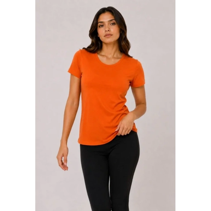 Basic Tişört Bisiklet Yaka Kısa Kol Günlük Yazlık Slim Fit T-Shirt - Turuncu