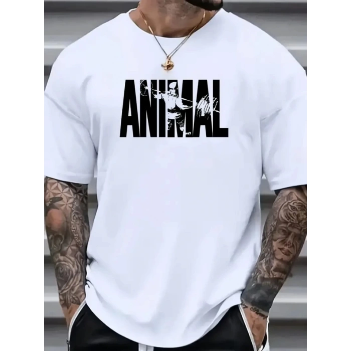 Baskılı Oversize Bisiklet Yaka T-shirt - Beyaz