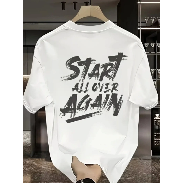 Baskılı Oversize Bisiklet Yaka T-shirt - Beyaz