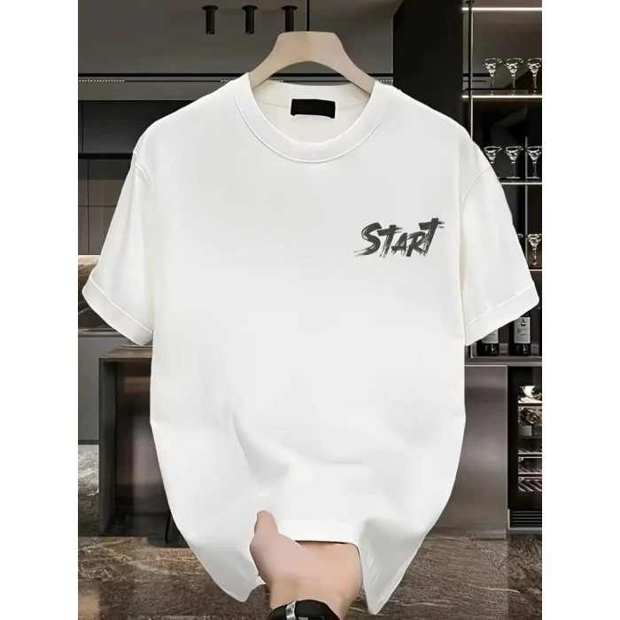 Baskılı Oversize Bisiklet Yaka T-shirt - Beyaz