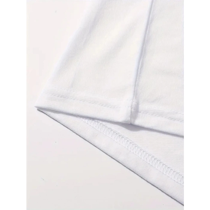 Baskılı Oversize Bisiklet Yaka T-shirt - Beyaz