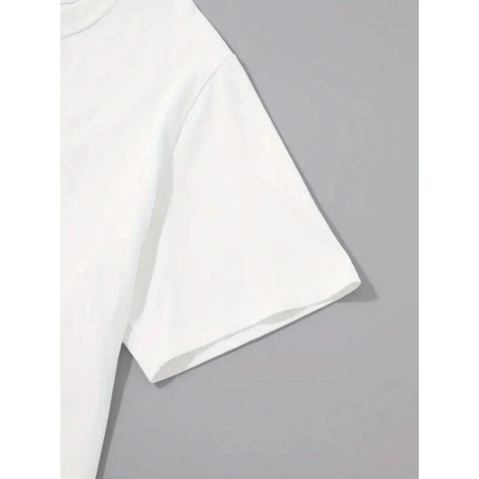 Baskılı Oversize Bisiklet Yaka T-shirt - Beyaz