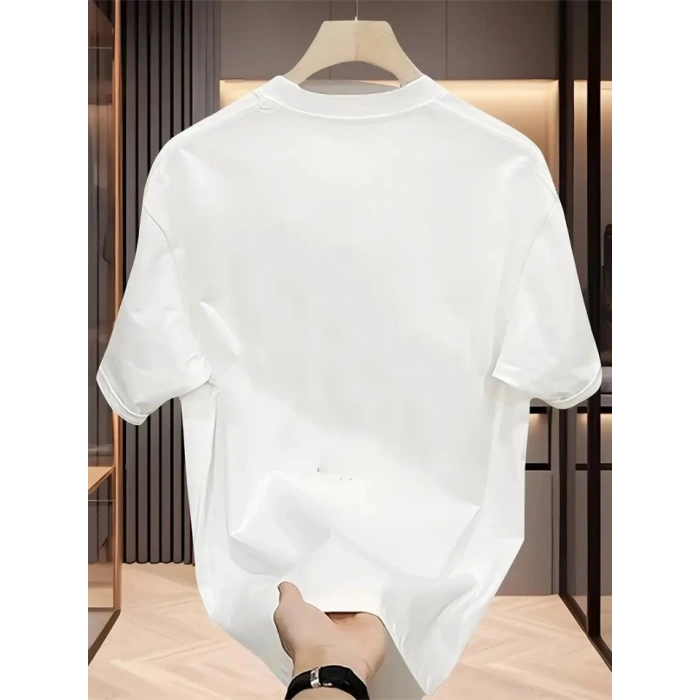 Baskılı Oversize Bisiklet Yaka T-shirt - Beyaz