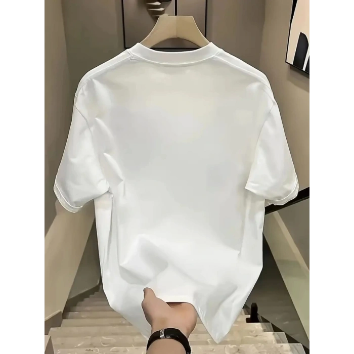 Baskılı Oversize Bisiklet Yaka T-shirt - Beyaz