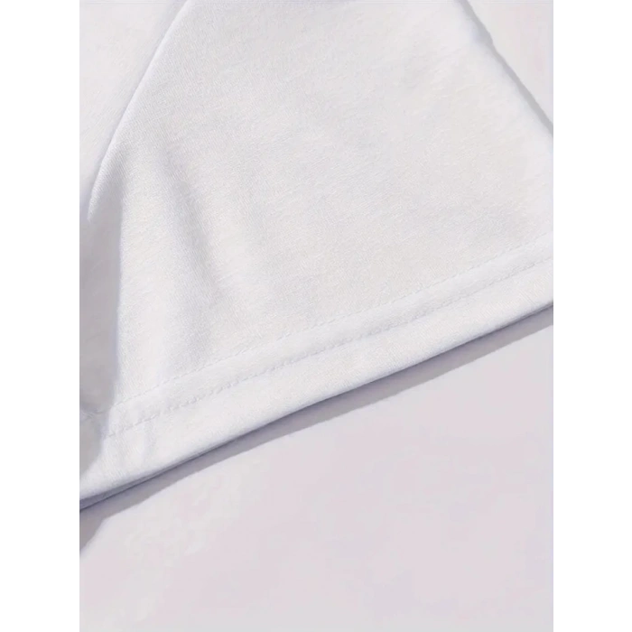 Baskılı Oversize Bisiklet Yaka T-shirt - Beyaz