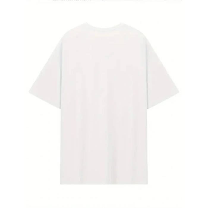 Baskılı Oversize Bisiklet Yaka T-shirt - Beyaz