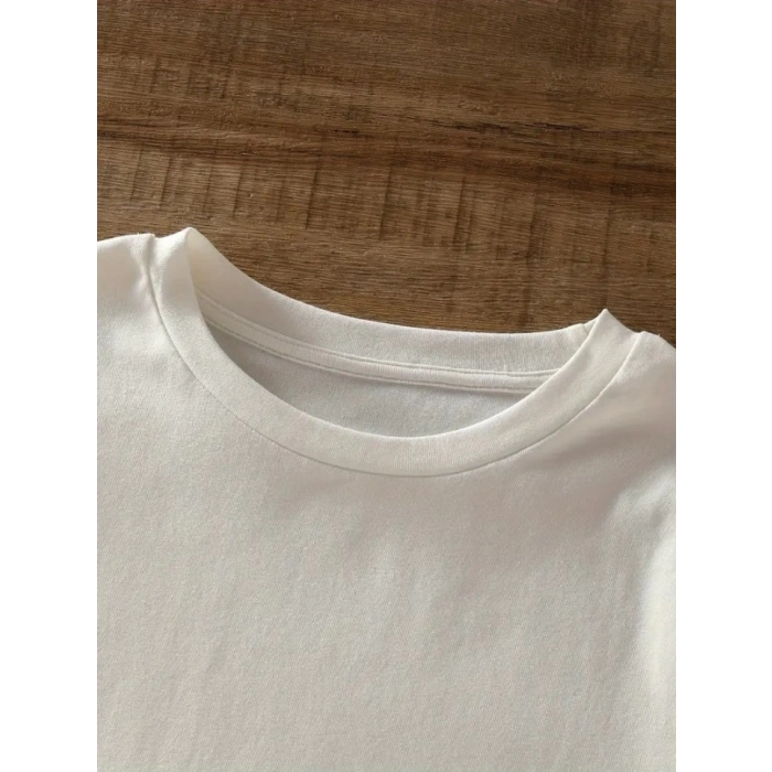 Baskılı Oversize Bisiklet Yaka T-shirt - Beyaz