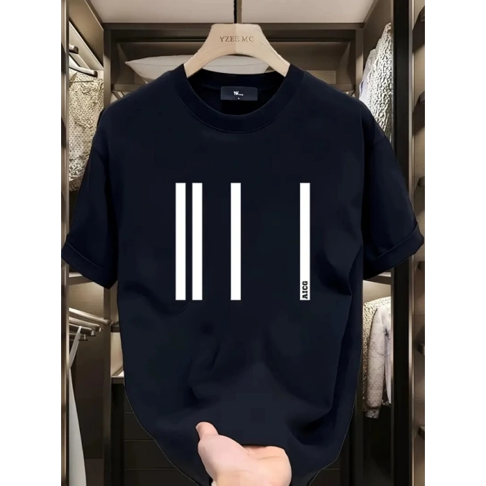 Baskılı Oversize Bisiklet Yaka T-shirt - Siyah