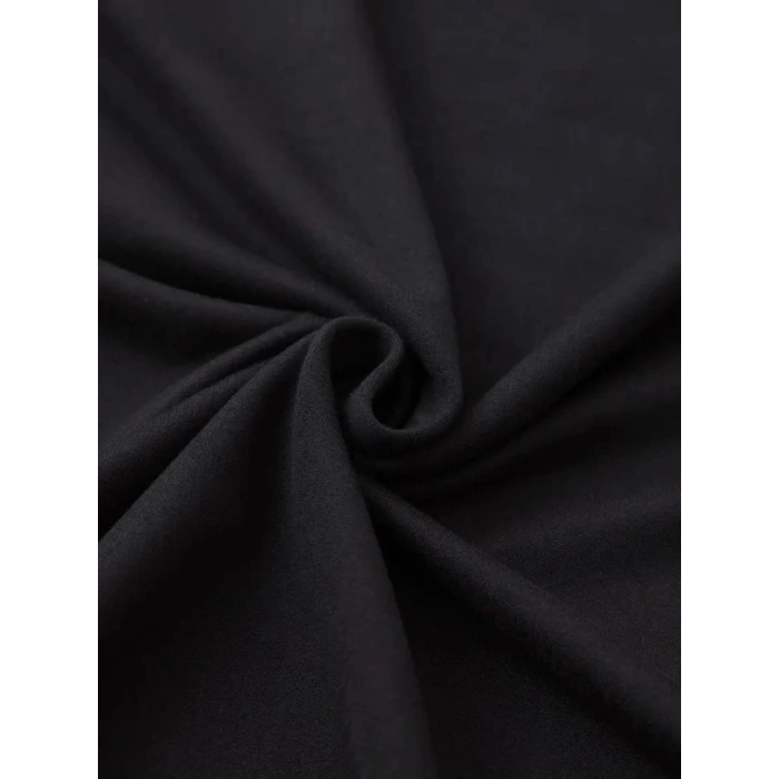 Baskılı Oversize Bisiklet Yaka T-shirt - Siyah