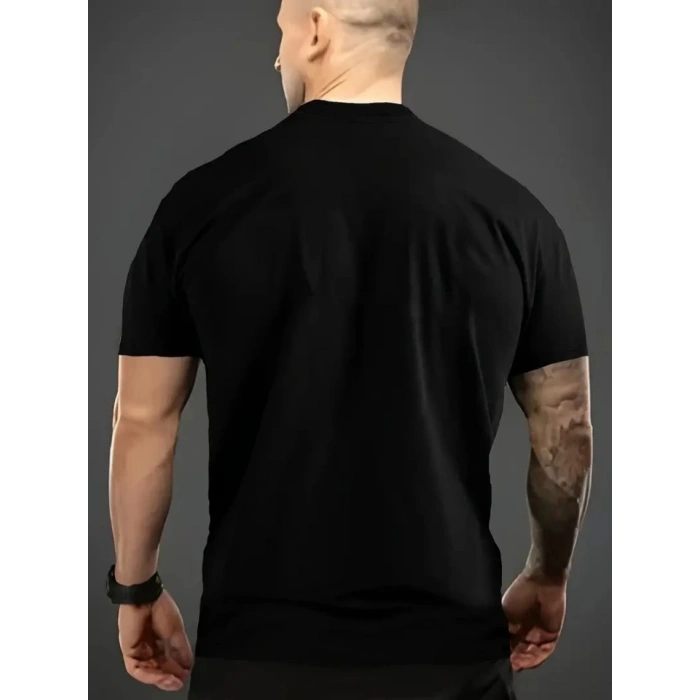 Baskılı Oversize Bisiklet Yaka T-shirt - Siyah