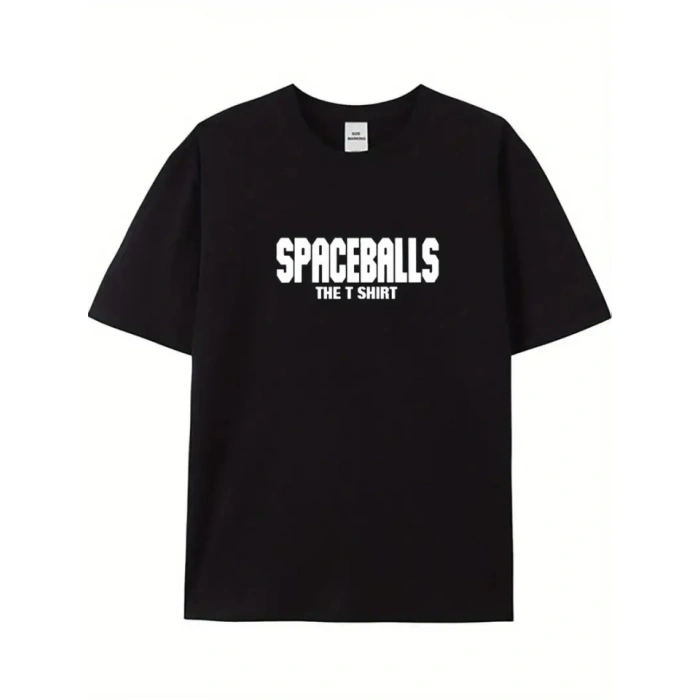 Baskılı Oversize Bisiklet Yaka T-shirt - Siyah