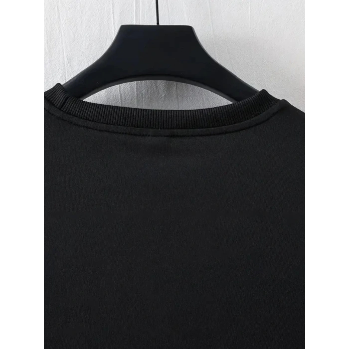 Baskılı Oversize Bisiklet Yaka T-shirt - Siyah