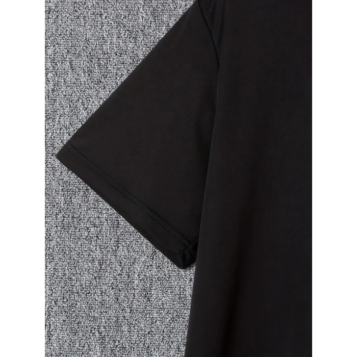 Baskılı Oversize Bisiklet Yaka T-shirt - Siyah
