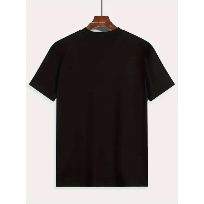 Baskılı Oversize Bisiklet Yaka T-shirt - Siyah