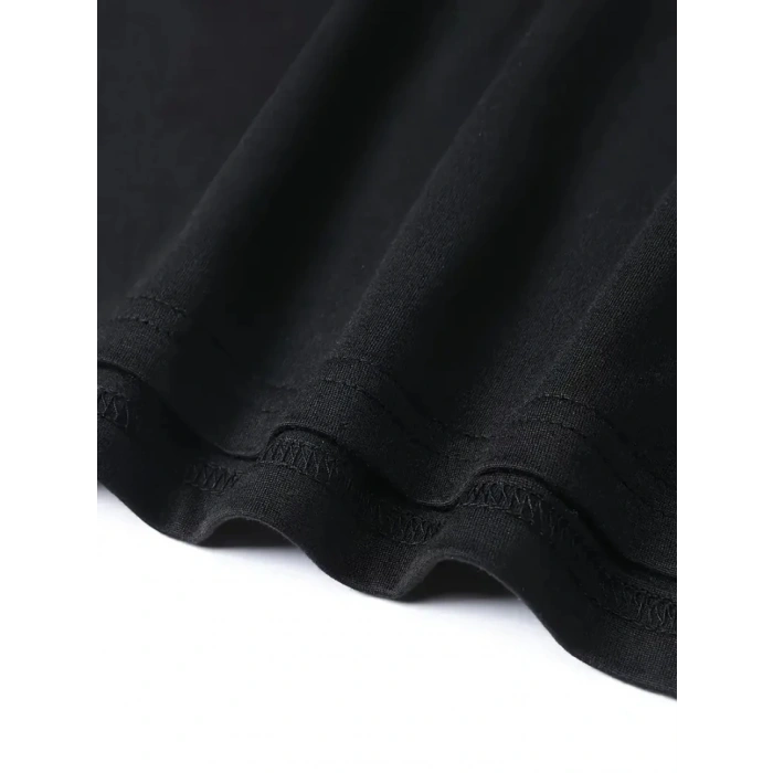 Baskılı Oversize Bisiklet Yaka T-shirt - Siyah