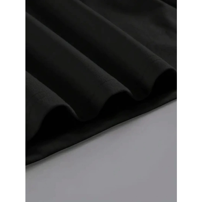 Baskılı Oversize Bisiklet Yaka T-shirt - Siyah