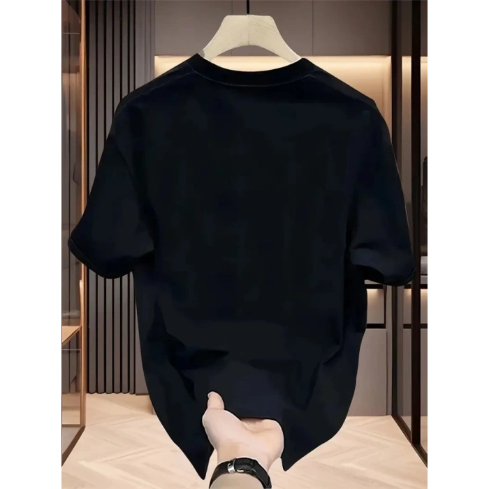 Baskılı Oversize Bisiklet Yaka T-shirt - Siyah