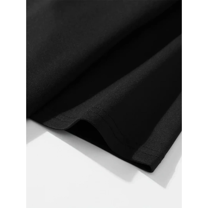 Baskılı Oversize Bisiklet Yaka T-shirt - Siyah