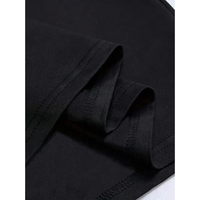 Baskılı Oversize Bisiklet Yaka T-shirt - Siyah