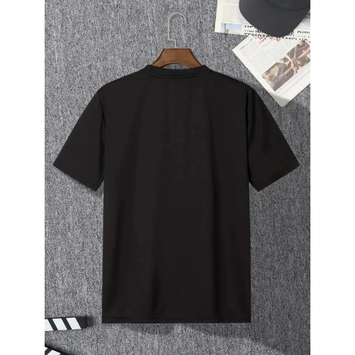 Baskılı Oversize Bisiklet Yaka T-shirt - Siyah