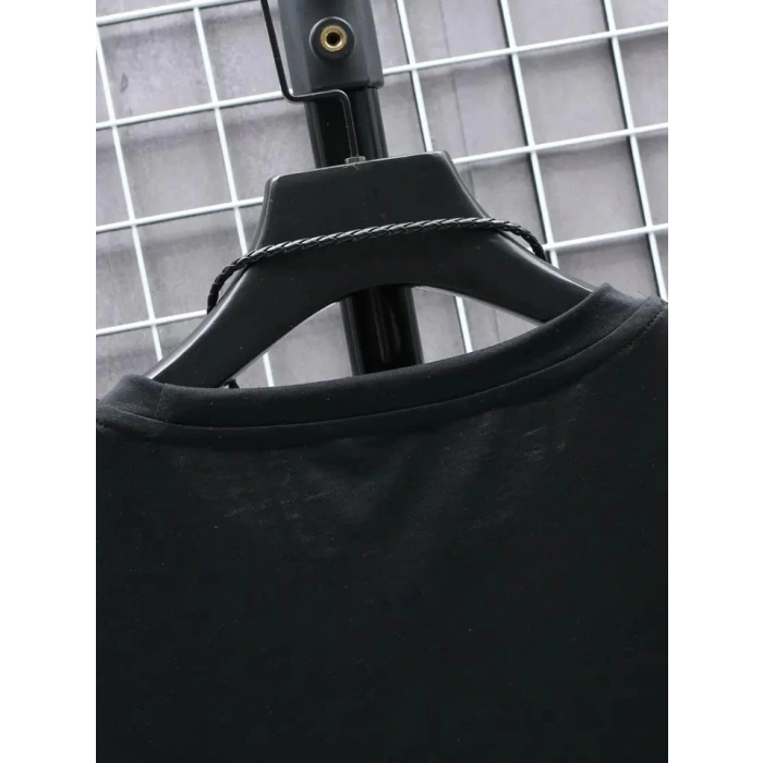 Baskılı Oversize Bisiklet Yaka T-shirt - Siyah