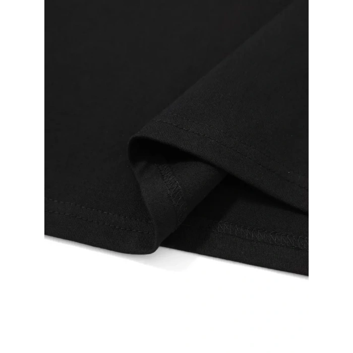 Baskılı Oversize Bisiklet Yaka T-shirt - Siyah