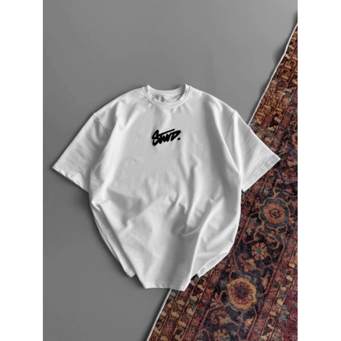 Baskılı Oversize T-shirt - Beyaz