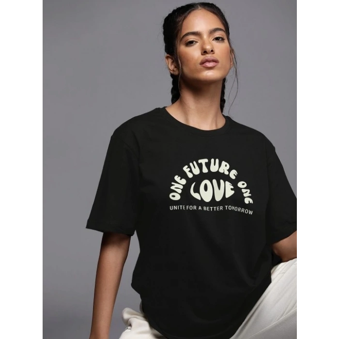Baskılı Oversize T-shirt - Siyah