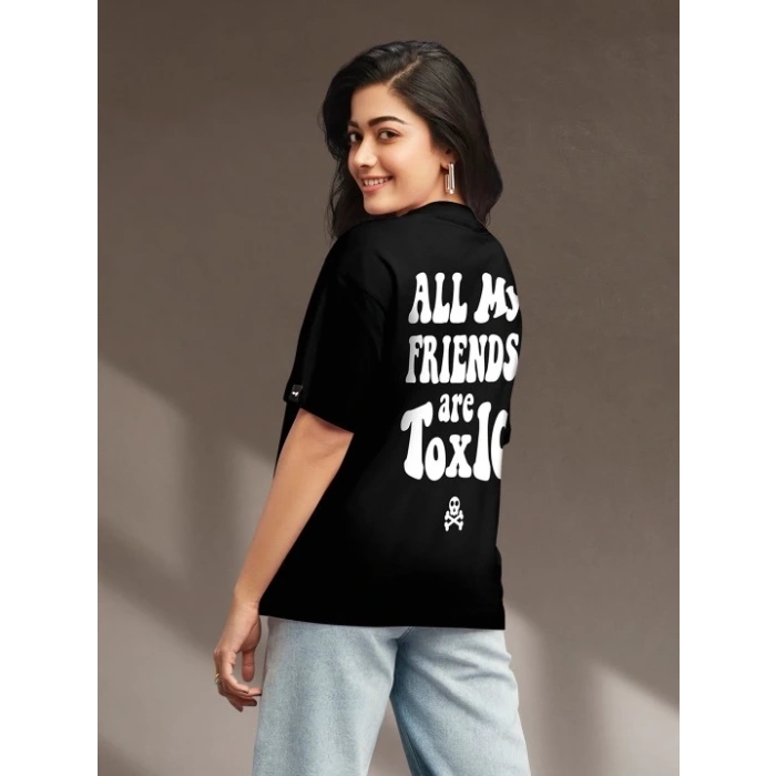 Baskılı Oversize T-shirt - Siyah