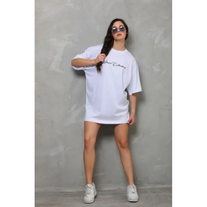 Baskılı T-Shirt Kısa Kol Bisiklet Yaka Regular Rahat Kalıp Günlük Tişört - Beyaz