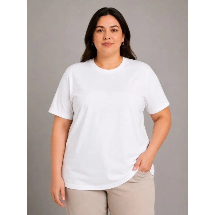 Battal Big Size Basic Tişört Bisiklet Yaka Rahat Kalıp T-Shirt - Beyaz