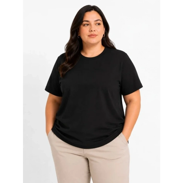 Battal Big Size Basic Tişört Bisiklet Yaka Rahat Kalıp T-Shirt - Siyah