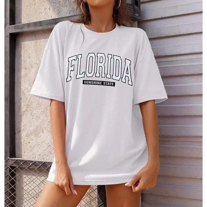 Bisiklet Yaka Baskılı T-shirt - Beyaz